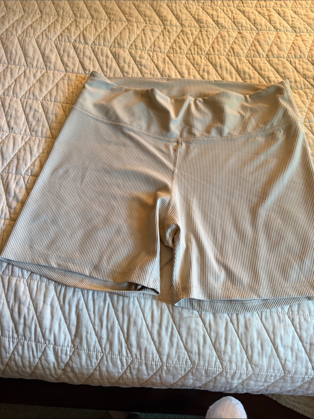 Women’s Ribbed High-Waist Bike Shorts — Light Beige